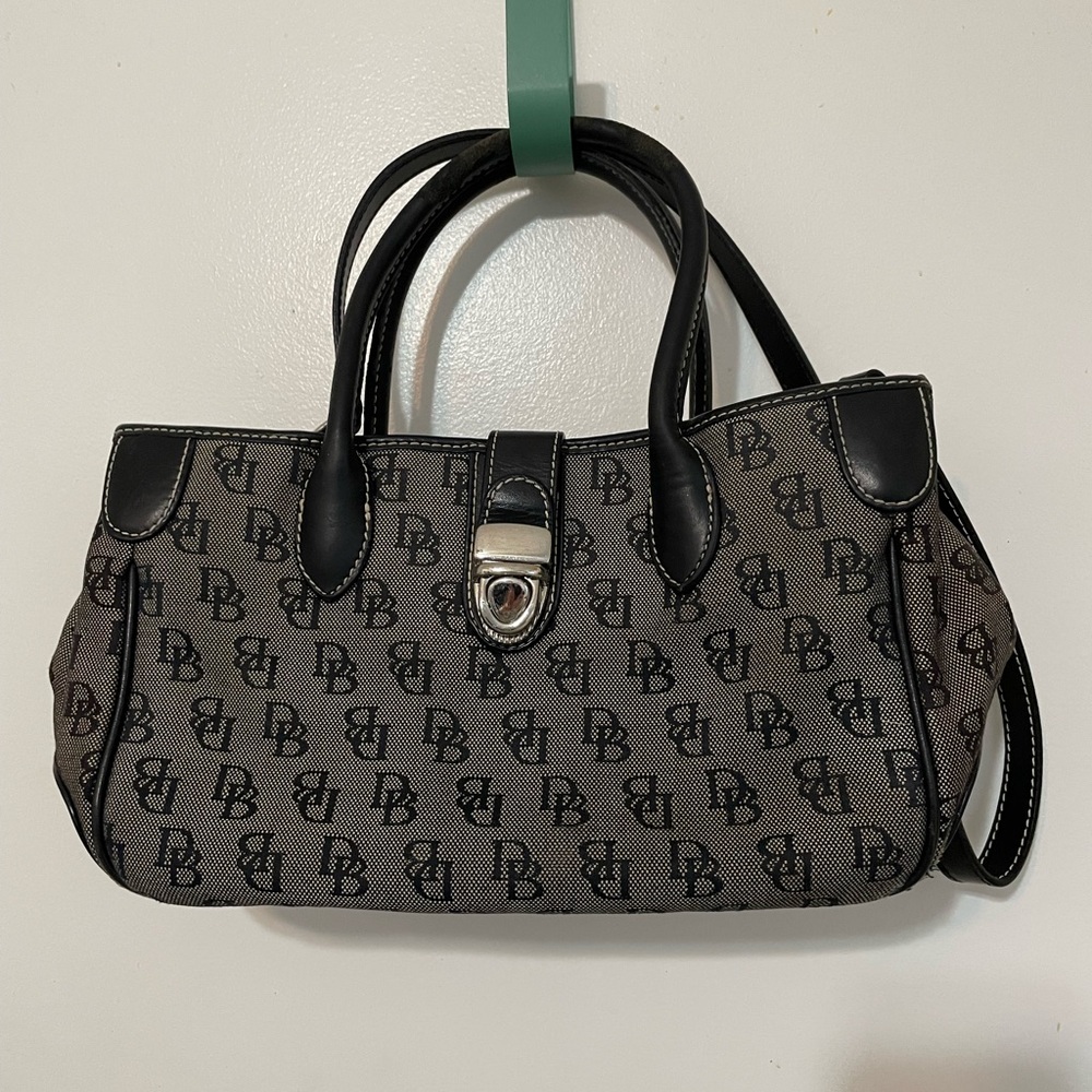 DOONEY & BOURKE CLASSIC BLACK GRAY SIGNATURE SATCHEL CROSSBODY BAG PUSH LOCK